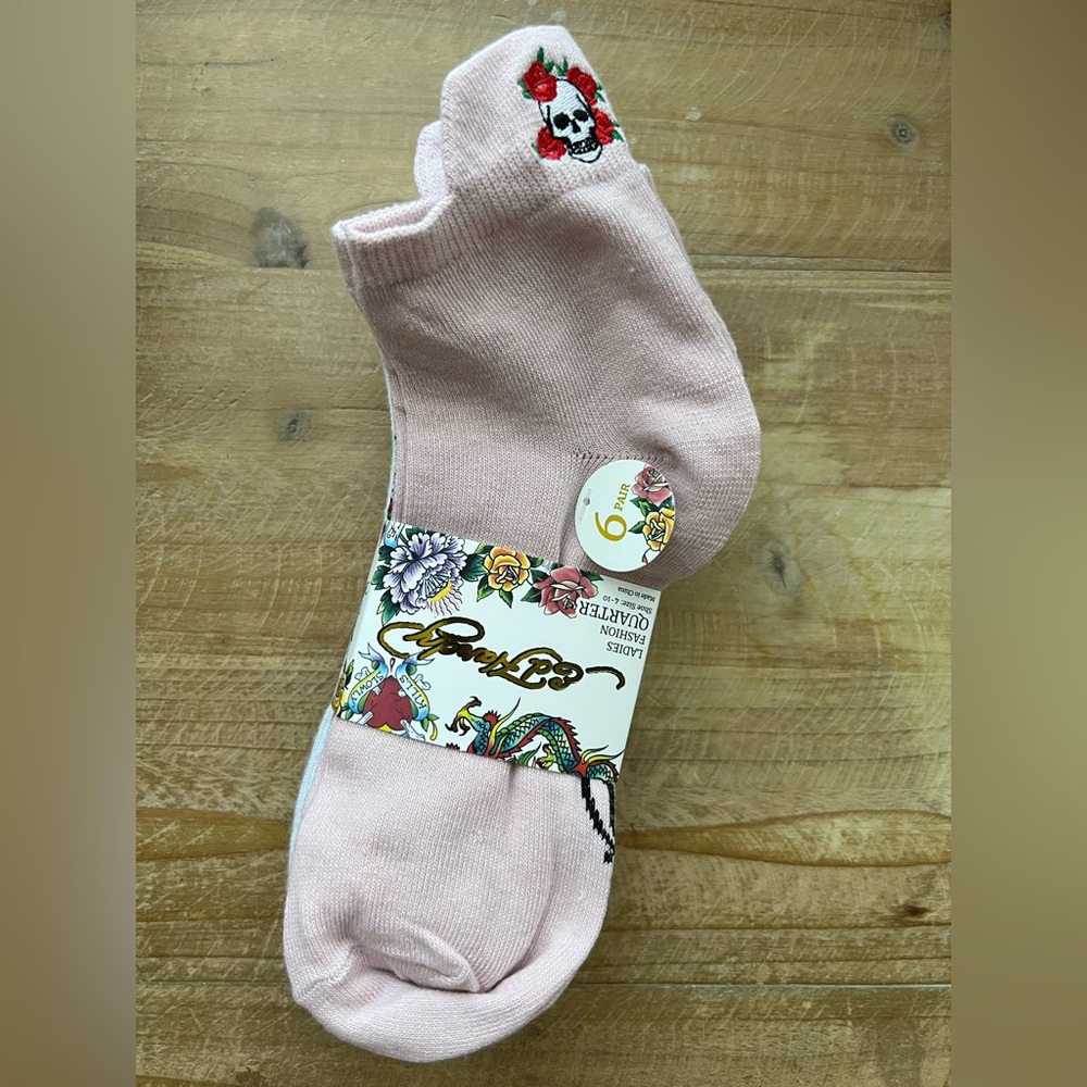 Ed Hardy Ladies Fashion Quarter Socks 6 Pack Pink New